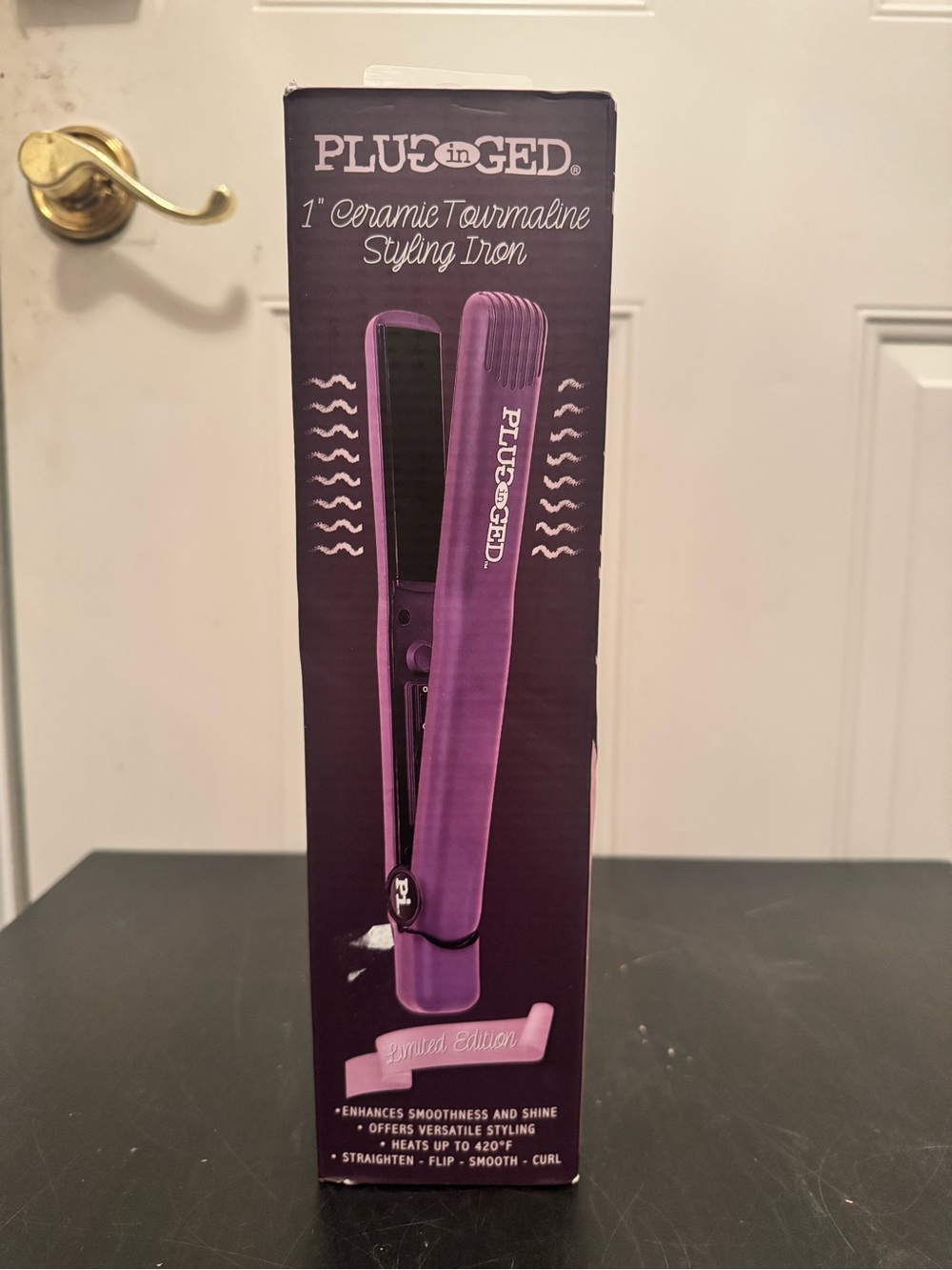 Plugged In 1” Ceramic Tourmaline Styling Flat Iron Hair Straightener Purple NIB